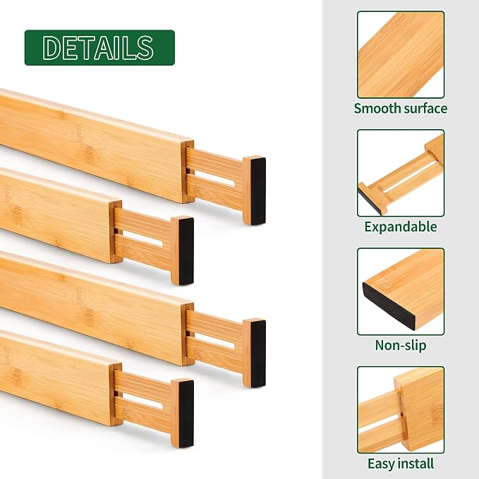 Utoplike 4 Pcs Bamboo Kitchen Drawer Dividers, Large Drawers Organizers | - Image 8