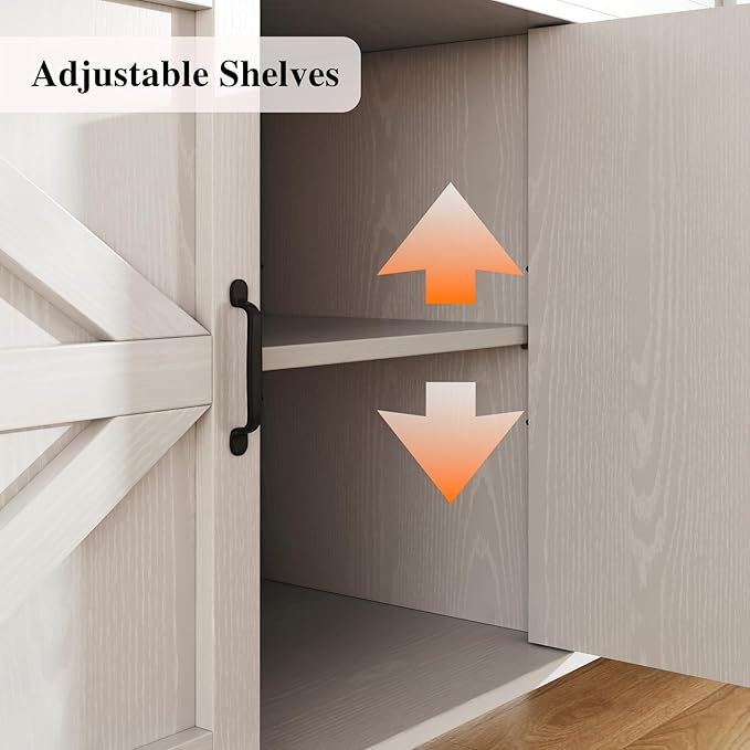 Farmhouse Buffet Cabinet with Storage, White Sideboard Buffet Cabinet with Adjustable Shelves & 3 Drawers, Buffet Table Coffee Bar Wine Bar Storage for Kitchen & Living Room, 47inch