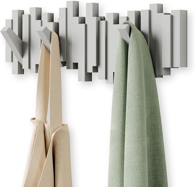 Umbra Sticks Wall Mount Coat Rack, 5 Hook Retractable Pegs, sculptural modern by Umbra