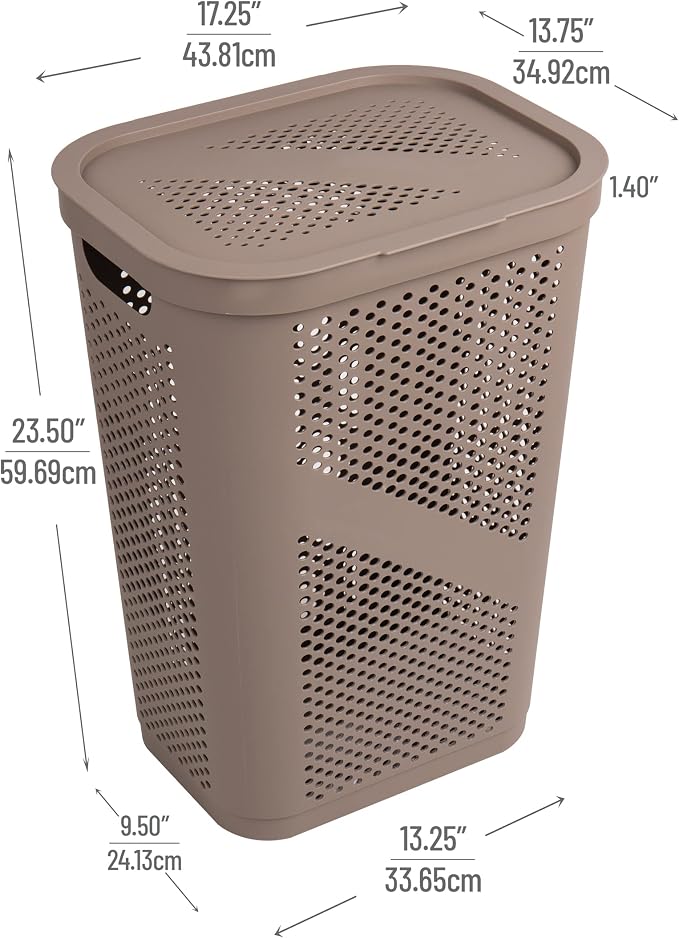 Mind Reader 60L Slim Laundry Hamper, Clothes Basket, Ventilated - Image 3