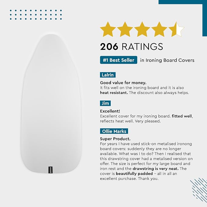 Encasa XO Ironing Board Cover and Pad, Heat Proof 42"x14" - Image 5