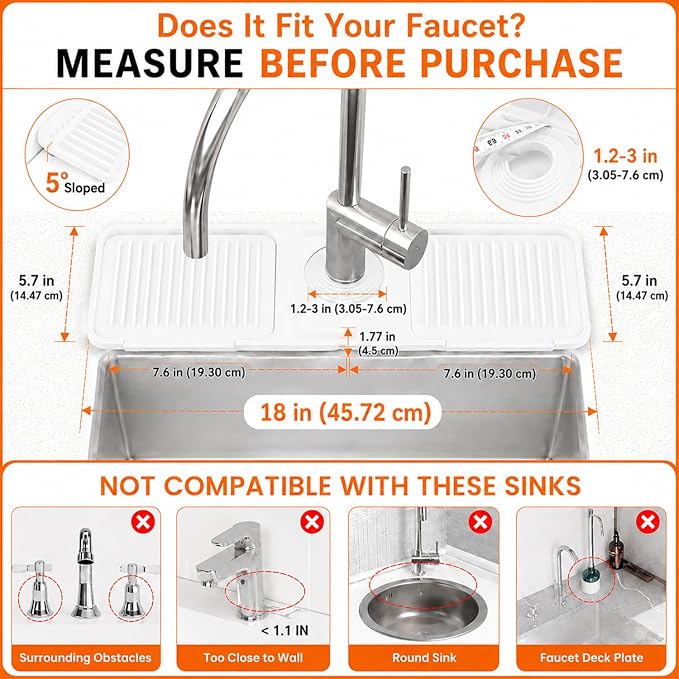 18 Inch Silicone Faucet Mat for Kitchen Sink Splash Guard, W/Sink Baffle | - Image 2