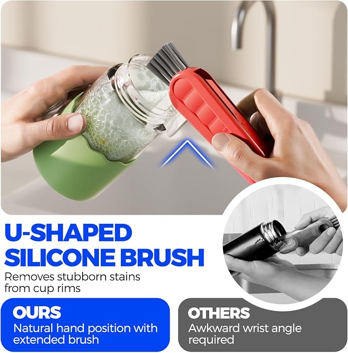 Holikme 6 Pack 4 in 1 Cup Lid Cleaning Brush 3 Straws Bottle Brush, Silicone - Image 2