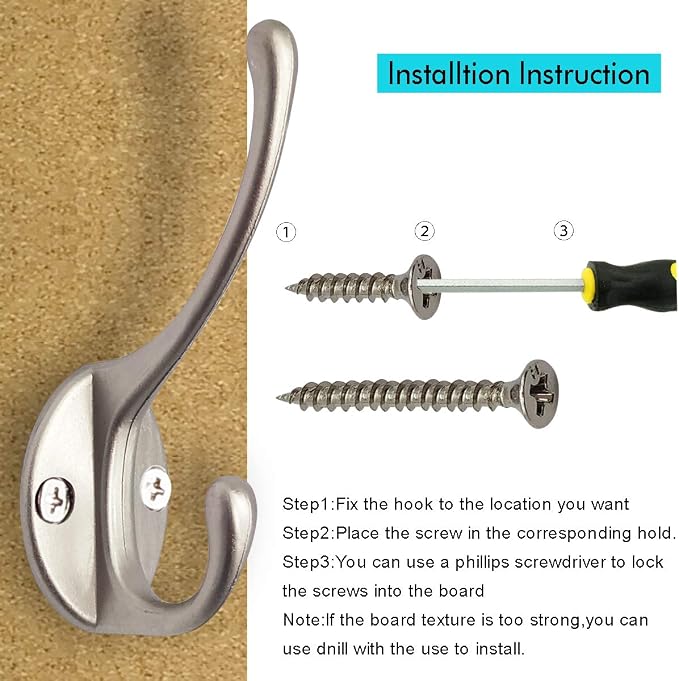 IBosins 10 Pack Silvery Double Coat Hooks Utility Hooks - Image 4