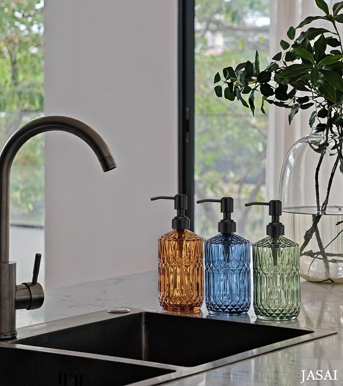JASAI 18Oz Amber Glass Soap Dispenser - Image 7