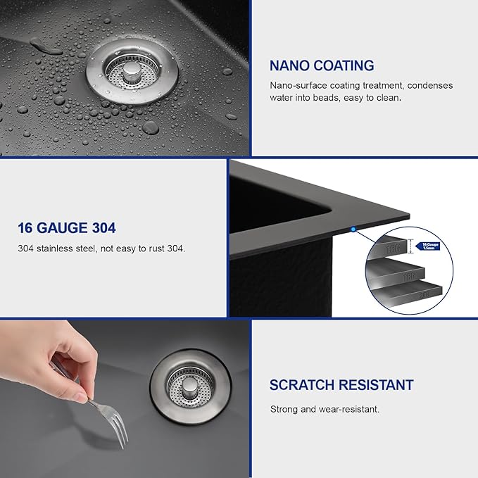 Dcolora 36 In. Black Kitchen Sink with Cup Washer, Large Single Bowl Drop In Installation, Heavy Duty 16 Gauge 304 Stainless Steel, Workstation with Valued Accessories, 36"x22"x10" #DC-T2533003BWS