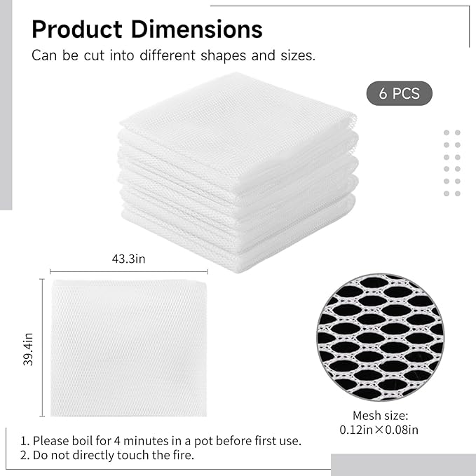 6 Pcs Rice Net, 43.3"×39.4" Sushi Rice Cooking Net, Non-Stick Fine Mesh Rice Cooker Napkins, Tetoron Rice Nets, Cooking Steam Cloths for Homes, Restaurants, Camping