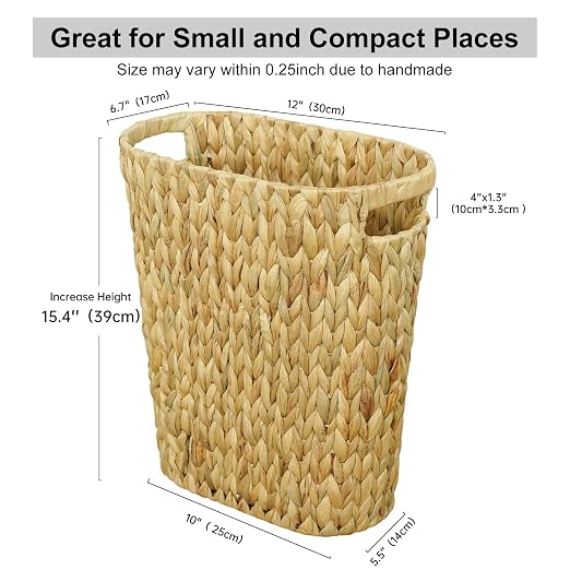 Coeusy Wicker Trash Can, Bathroom Trash Can, Water Hyacinth Wicker Waste Basket - Image 7