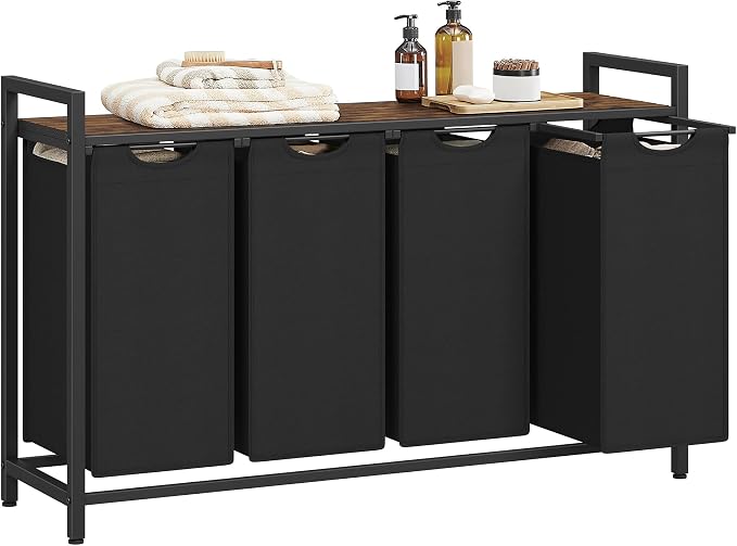 VASAGLE Laundry Hamper with Shelf, 4 Pull-Out Bags, 4 x 10.6 Gallons by Unknown