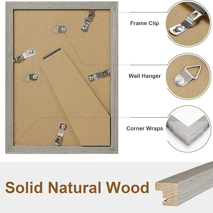 Vittanly 5x7 Picture Frame, Solid Wood Frame with Plexiglass, Includes 4x6 Mat, Wall Hanging or Tabletop for Home Decor, Grey, 1 Pack