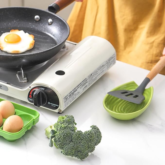 Spoon Rest for Stove Top, Hasense Spoon Holder for counter protection, Ceramic Utensil Rest for Ladle, Spatula, Tongs, Coffee Bar Accessories, Green