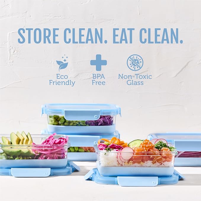 Ello Duraglass Refresh 3.4 Cup Meal Prep Containers, Halogen Blue | Glass meal - Image 2
