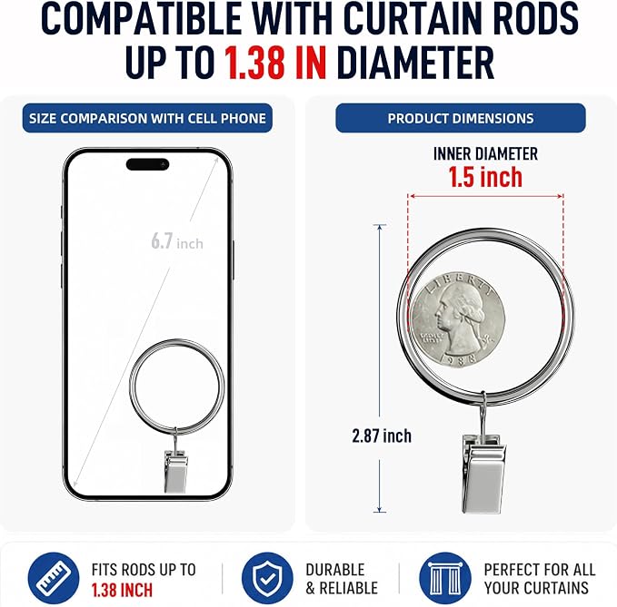 Lansian 100 Pack Curtain Rings - Image 2