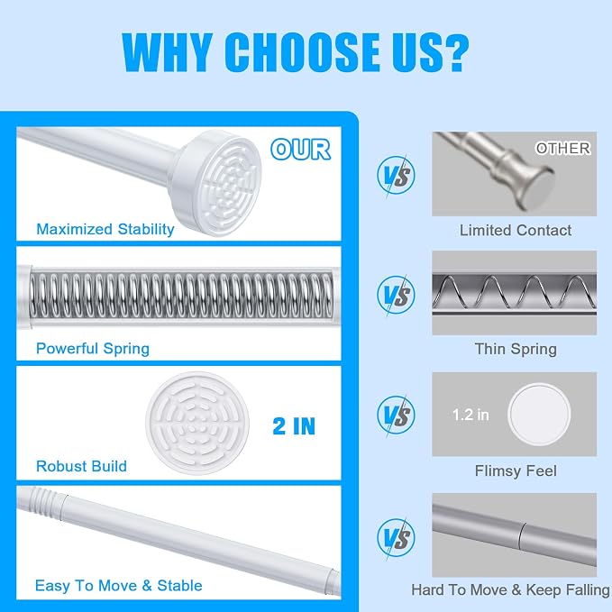 TEECK Shower Curtain Rod, 32-68 inch Adjustable Spring Tension Curtain Rod - Image 6