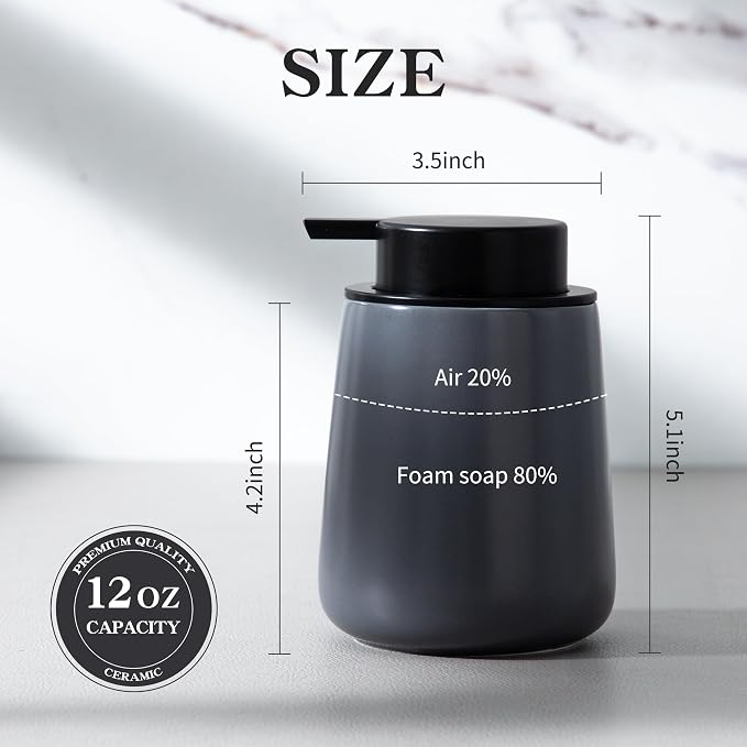 Enra Gray Foaming Soap Dispenser, Ceramic Foam Hand Soap Dispenser Modern | - Image 6