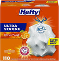 Hefty Ultra Strong 13 Gal Kitchen Trash Bags, Citrus Twist, 110ct | Bulk Pack by Hefty