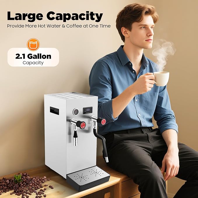 Commercial Milk Frother, 2500W Electric Hot Water Boiler and Milk Steamer Machine for Latte, Tea, and Coffee, Multi-functional Kitchen Appliance for Baristas, Home, Offices, and Family Use