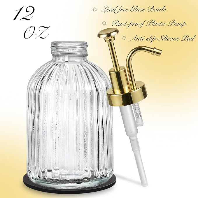SheeChung 12oz Clear Glass Liquid Soap Dispenser, 1 Pack | Elegant Hand Soap - Image 2