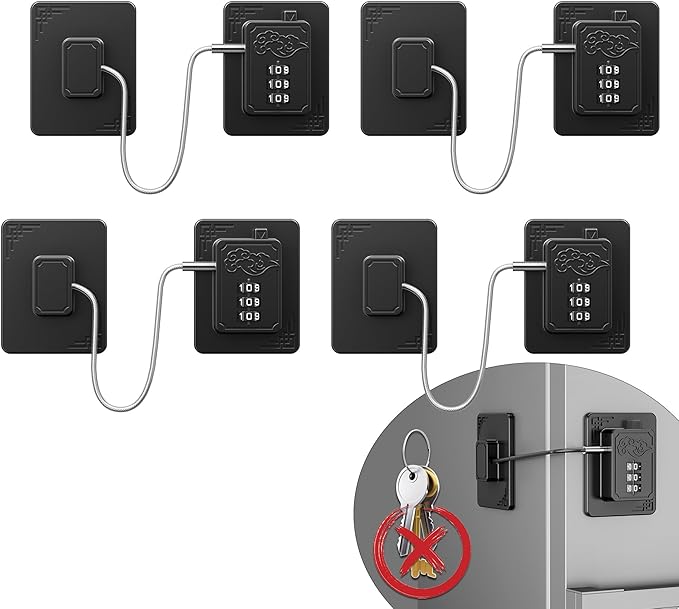 4 Pack Refrigerator Locks with 3 Digit Code, Easy Install Fridge Lock Combination, Premium Freezer Lock, Child Proof Cabinet Locks for Refrigerators, Drawers, Closets, Windows (Black)