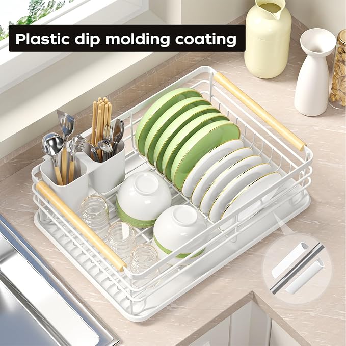 Dish Racks for Kitchen Counter: Wooden Handles, Thickened Metal, No Assembly. - Image 3