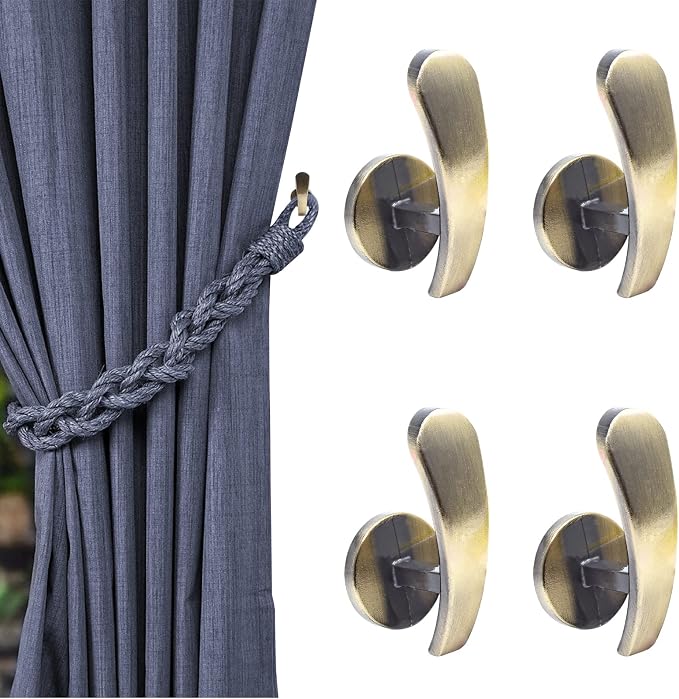 Curtain Tieback Hooks, 4 Pack | Wall Mounted, Decorative, Includes Screws by Rierdge