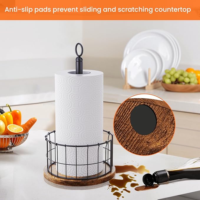 Homode Paper Towel Holder Stand, Countertop Paper Towel Holder Rustic Brown - Image 6