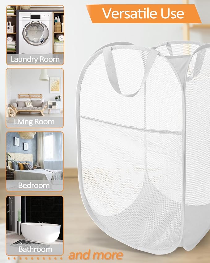 Durable Collapsible Laundry Baskets, Reinforced Mesh Pop Up Laundry Hamper - Image 5