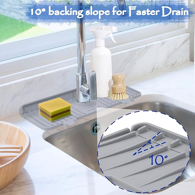 Amerner Kitchen Sink Splash Guard, Silicone Faucet Guard & Draining Mat - Image 3