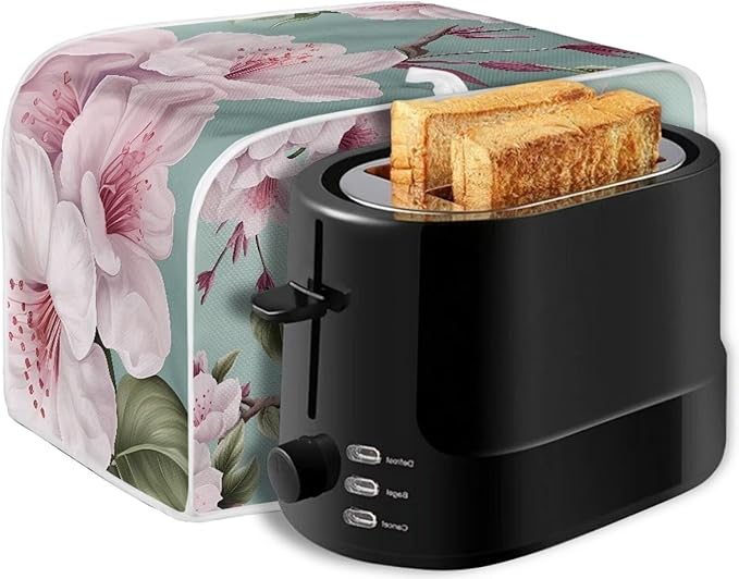 Hummingbird Peach Blossom Print 4 Slice Toaster Cover Dustproof Fingerprint Protectors for Kitchen Small Appliance Kitchen Home Decor