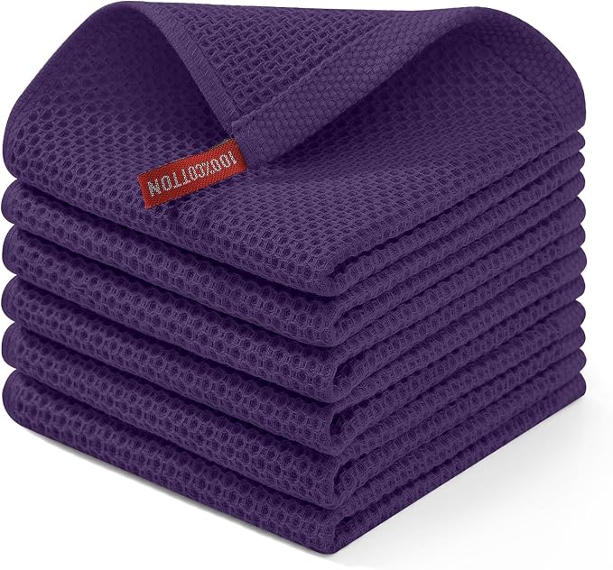 Homaxy 100% Cotton Waffle Weave Kitchen Dish Cloths 6-Pack, Eggplant | 12 x 12 by Homaxy