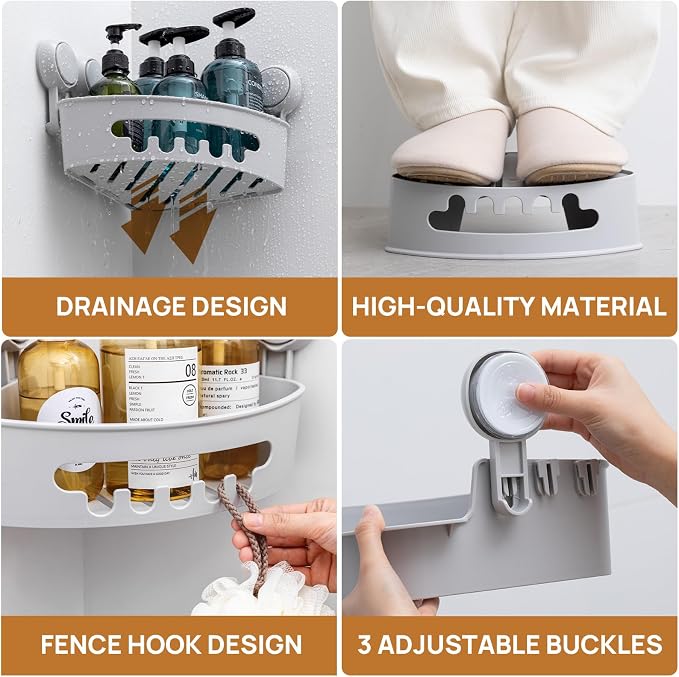 LEVERLOC Corner Shower Caddy Suction Cup, Shower Basket Suction Bathroom - Image 5
