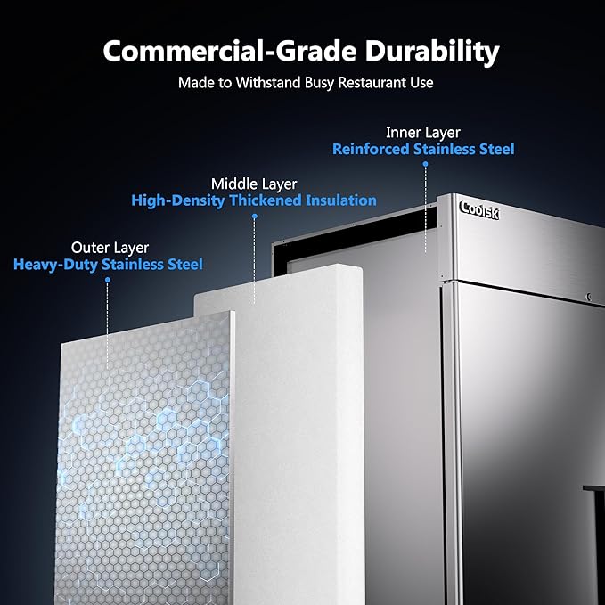 Coolski 82'' Commercial Freezer 3 Doors, Reach-In Upright Freezer for Restaurants Bars Garages, 72 Cu.Ft Auto Defrost -13 to -5℉ Temp Control Fan Cooling, ETL NSF Approved
