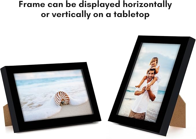 Americanflat 3x5 Picture Frame with Polished Crystal-Clear Glass - Streamline Collection - Thin Border Photo Frame for Tabletop Display - Easel Stand Included - Black