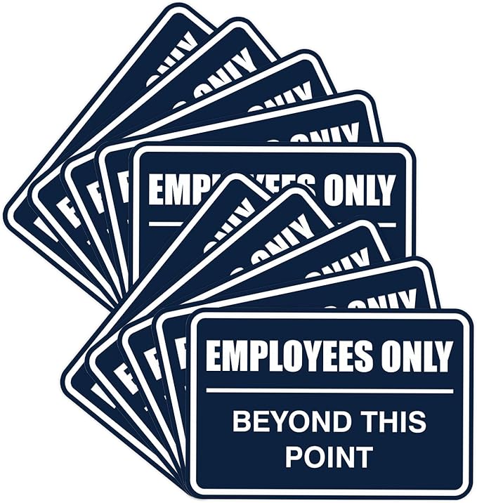 All Quality Classic Framed Employees Only Beyond This Point Wall or Door Sign | Easy to Install Business Signage - Medium (Navy Blue) 10 Pack