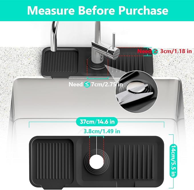 14.6'' Faucet Mat for Kitchen Sink Kitchen Sink Splash Guard Silicone Kitchen - Image 3