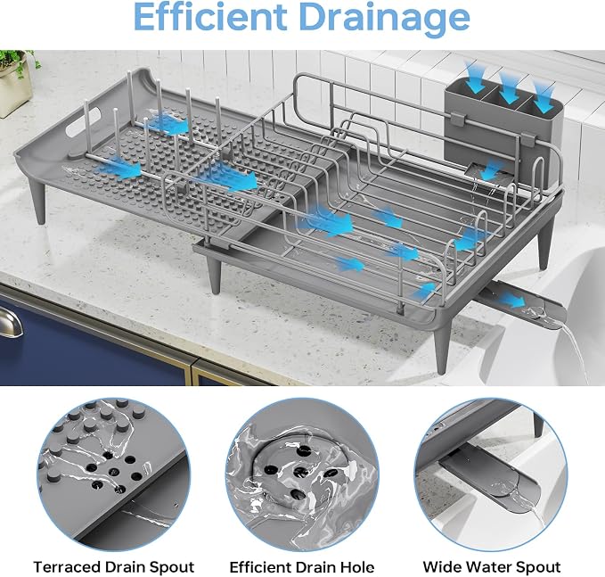 TOOLF Large Dish Rack for Kitchen Counter, 16.7-26.8in, Stainless Steel - Image 5
