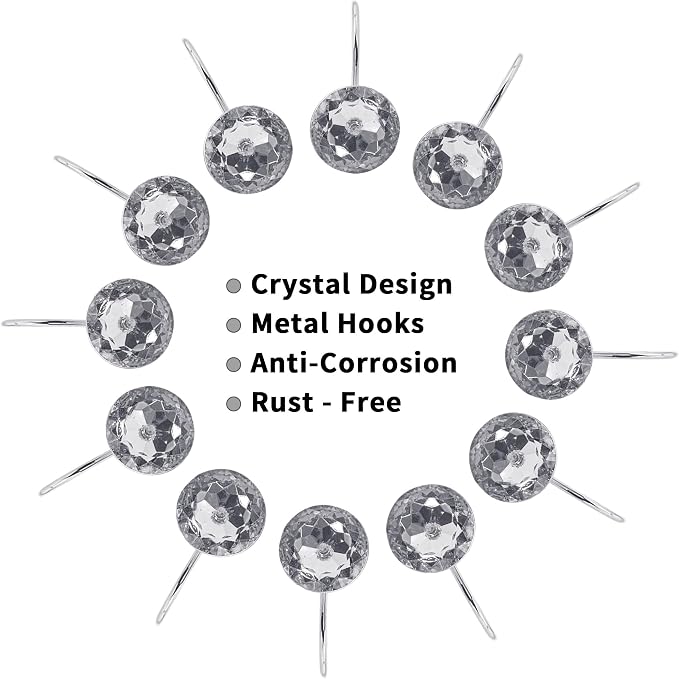 Grey Diamond Crystal Bling Shower Curtain Hooks Rings - Image 4