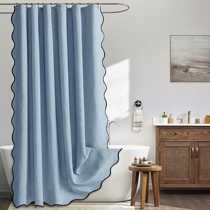 MIULEE 72"x84" Extra Long Scalloped Shower Curtain Moonlight Blue by MIULEE
