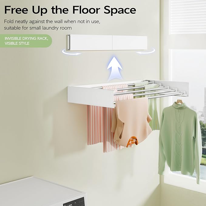 Vikaqi Wall Mounted Clothes Drying Rack 32", Foldable Wall Laundry Rack | - Image 2