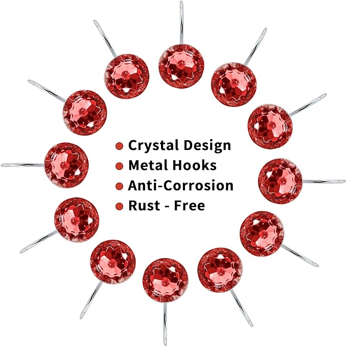 Red Diamond Crystal Bling Shower Curtain Hooks Rings - Image 4