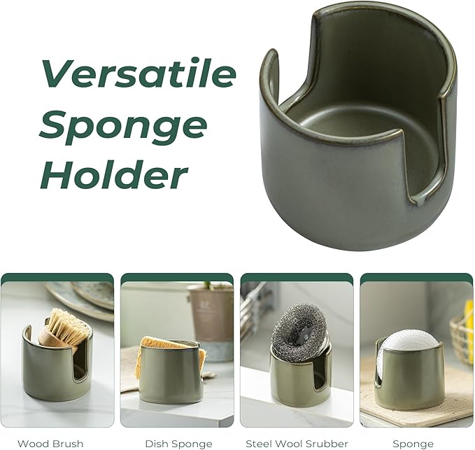 Zoeeker Sponge Holder, Ceramic Dish Sponge Drying Caddy - Image 4