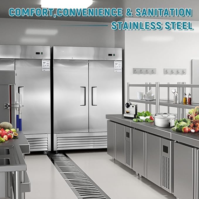 JINSONG 54" Commercial Refrigerator with 2 Solid Door, 49 cu.ft Stainless Steel Reach-in Refrigerator, commercial fridge for Restaurant, Bar, Shop, Residential