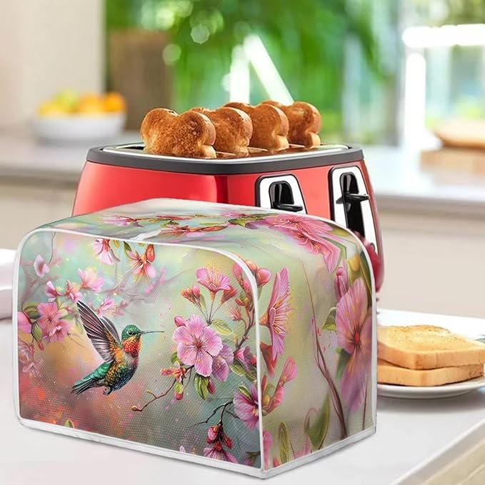 Hummingbird Flower Print Toaster Cover 2 Slice Dustproof Fingerprint Protectors for Kitchen Small Appliance Kitchen Home Decor