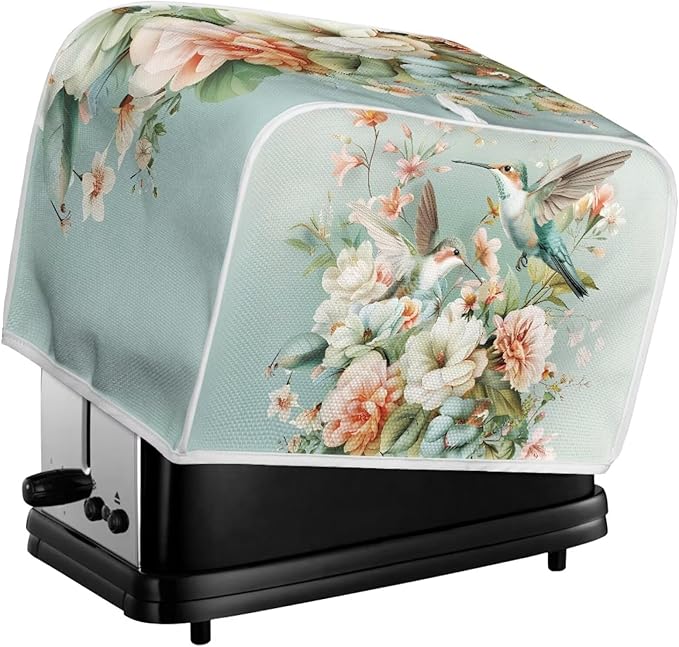 Hummingbird Flower Print 4 Slice Toaster Cover Appliance Dust-proof Bread Maker Cover Kitchen Accessories Decor