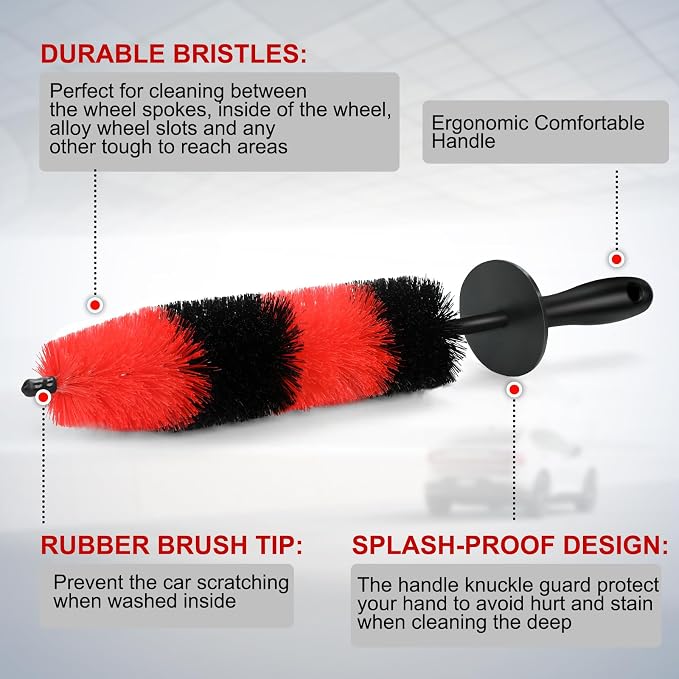 Fitosy Wheel Rim Brush, Soft Bristle Long Car Tire Washing Tool - Image 2