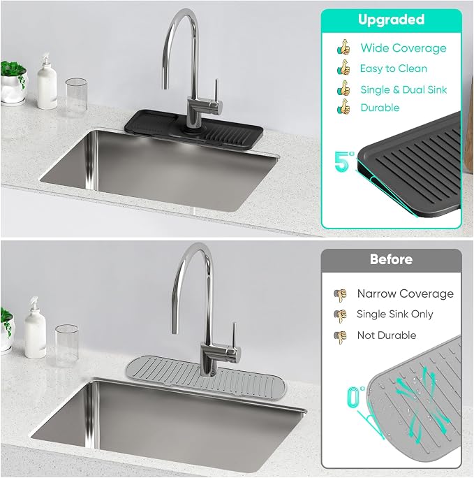 14.6'' Faucet Mat for Kitchen Sink Kitchen Sink Splash Guard Silicone Kitchen - Image 7