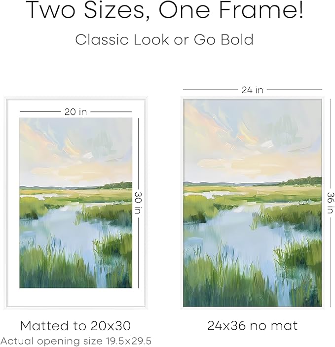 Homeforia 24x36 Picture Frame White, High End Metal 24 x 36 Large Poster Frames with Mat 20 by 30 inch Photo, 24x36 Thin Frame Matted to 20x30 in Print, 36x24 Frame, Tempered Glass, Wall Kit, Set of 1