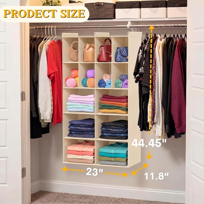 5 Tier Hanging Closet Organizer, 14 Compartments Dual Row Storage, 3 Sturdy - Image 3