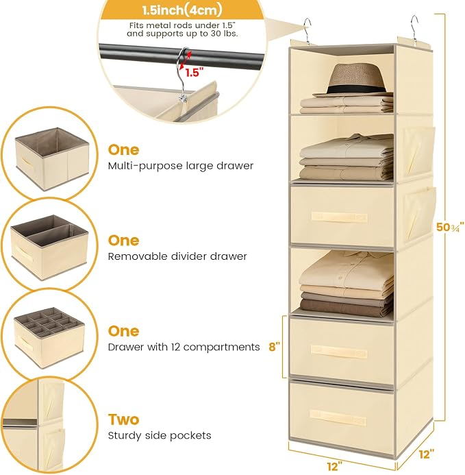 Hanging Closet Organizer 6-Shelf - Image 2