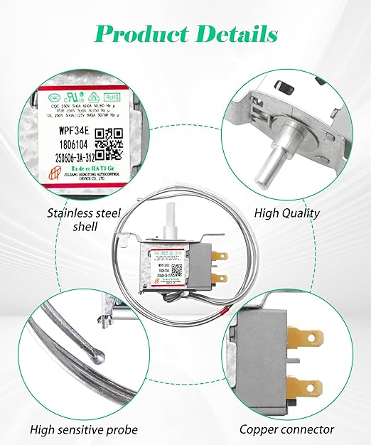 WPF34E Mini Fridge Thermostat Fits for Hisense Refrigerator,2Pin 1806104 Universal Freezer&Refrigerator Thermostat Controller